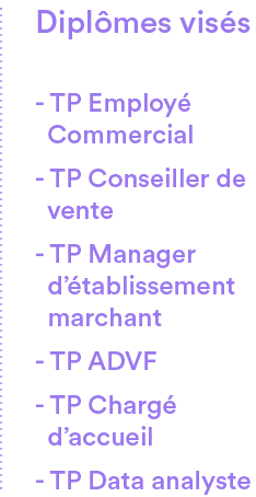 Dipl mes vis s, TP Employ Commercial TP Conseiller de vente TP Manager d’ tablissement marchant TP ADVF TP Charg  d’...